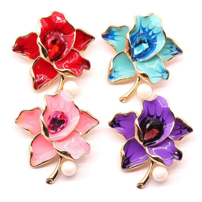 Elegant Brooch Gift, Enamel Flower Pin, Oil Drop Brooch - available at Sparq Mart