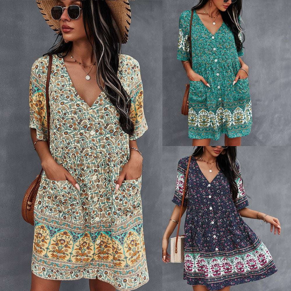 boho floral dress, elegant summer frock, sexy bohemian attire - available at Sparq Mart