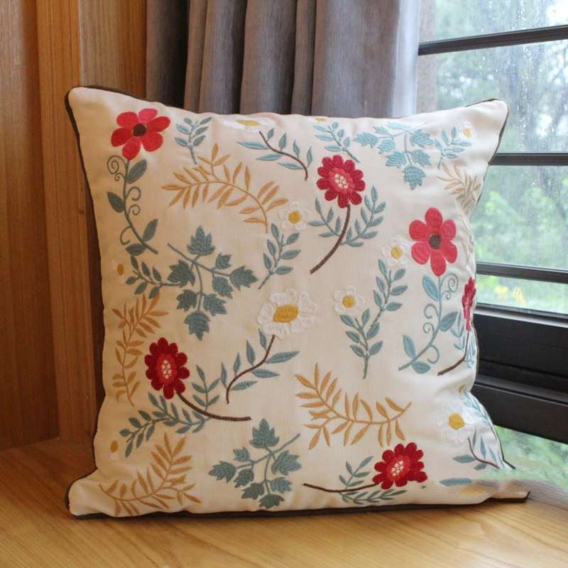 Cotton Pillowcase Decor, Floral Embroidery Pillowcase, Sofa Embroidery Cushion - available at Sparq Mart