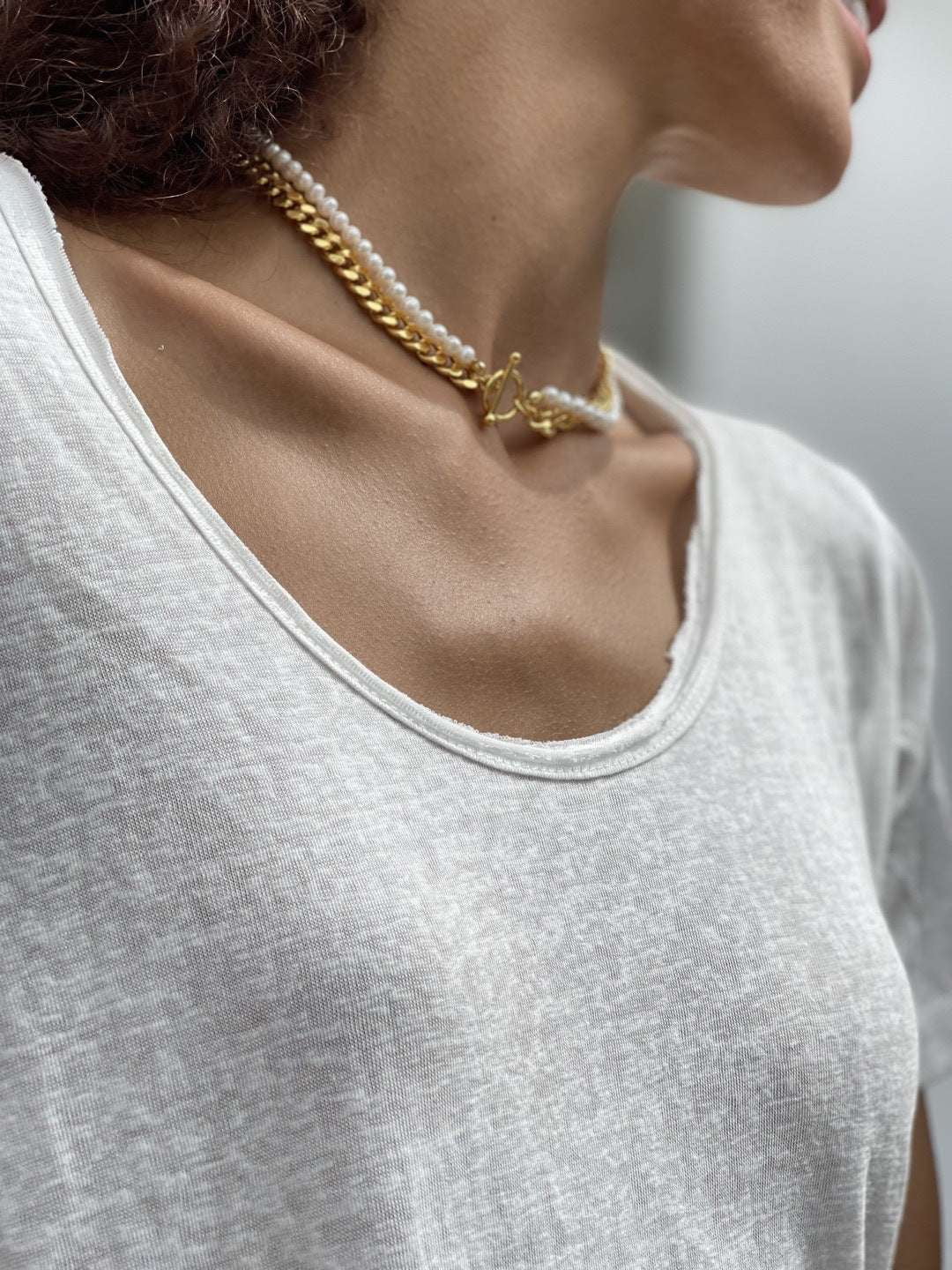 Cuban Link Chain Necklace, Freshwater Pearl Clavicle Chain, Gold Plating Pearl Necklace - available at Sparq Mart