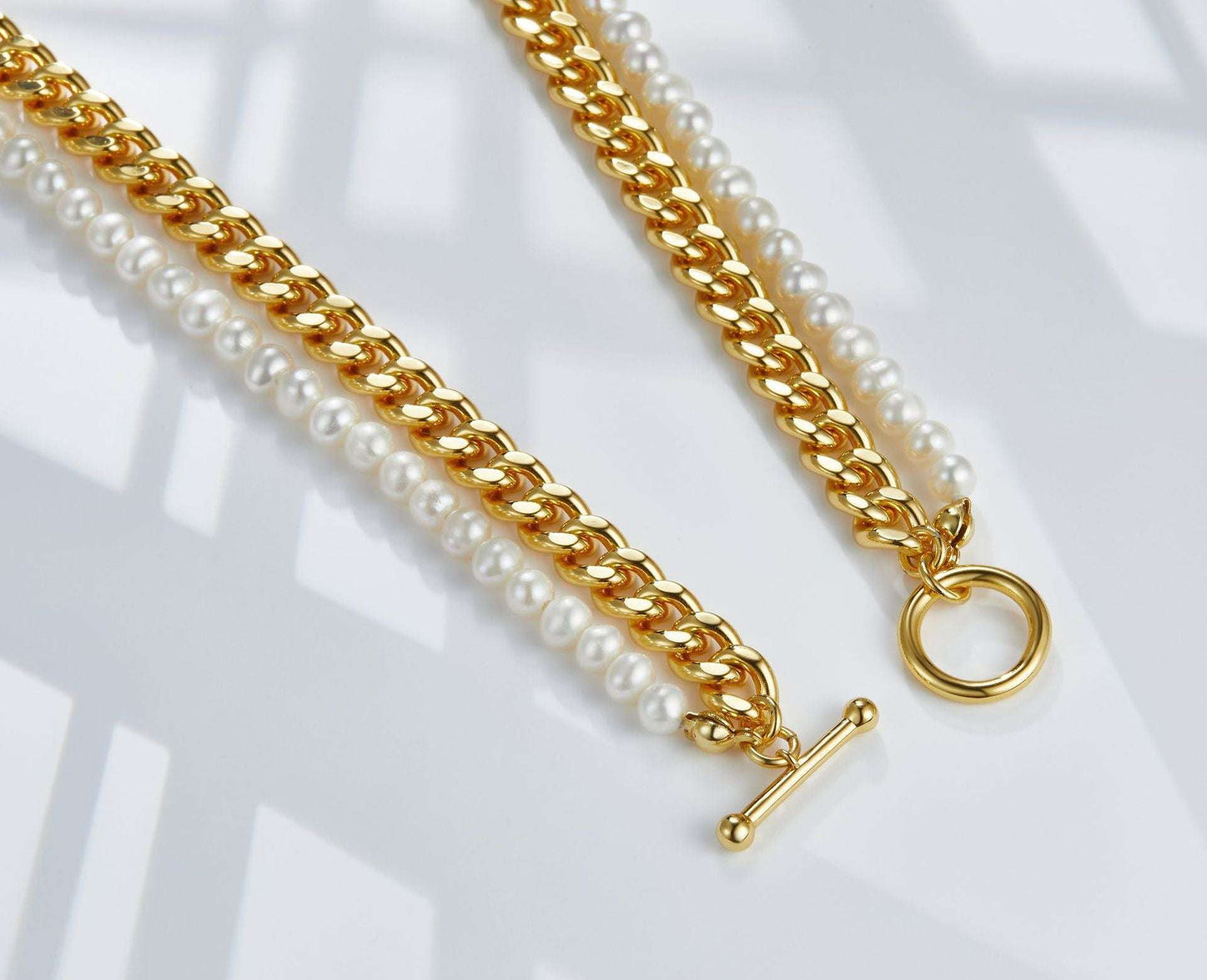 Cuban Link Chain Necklace, Freshwater Pearl Clavicle Chain, Gold Plating Pearl Necklace - available at Sparq Mart