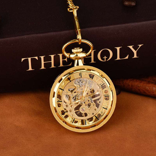 Detailed Hollowing Watch, Gold Mechanical Pocket Watch, Large Wheel Pocket Watch - available at Sparq Mart