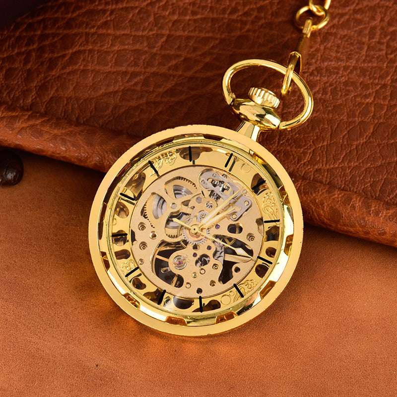 Detailed Hollowing Watch, Gold Mechanical Pocket Watch, Large Wheel Pocket Watch - available at Sparq Mart
