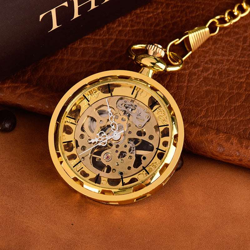 Detailed Hollowing Watch, Gold Mechanical Pocket Watch, Large Wheel Pocket Watch - available at Sparq Mart