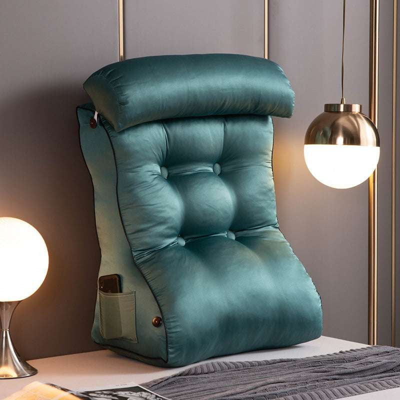 Comfortable Blue Waist Pillow, Elegant Green Upholstered Pillow, Stylish Grey Headboard Cushion - available at Sparq Mart