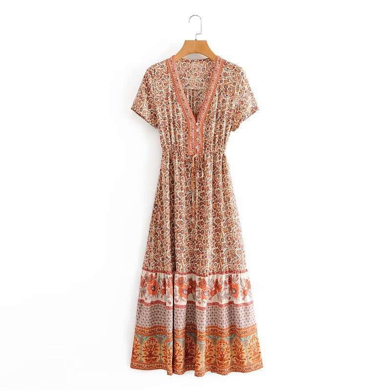 Casual Lace Dress, Elegant V-neck Dress, Stylish Printing Dress - available at Sparq Mart