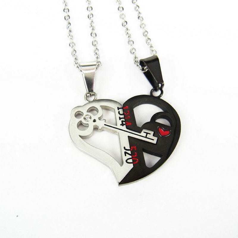 couples heart necklace, romantic jewelry gift, stainless steel pendant - available at Sparq Mart