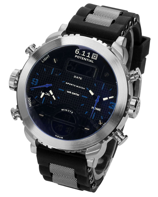 electronic movement wristwatch, luminous display timepiece, men's leather chronograph - available at Sparq Mart
