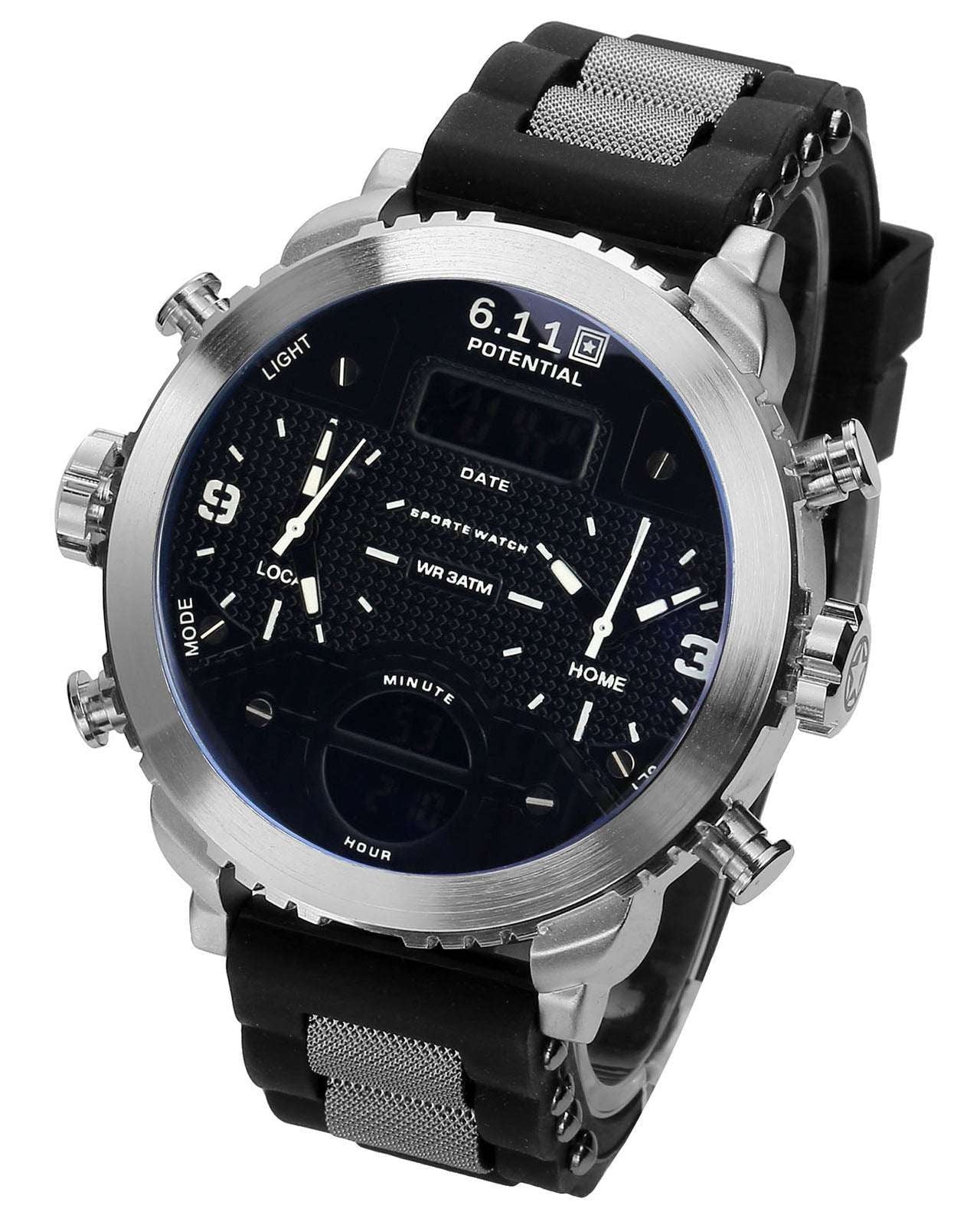 electronic movement wristwatch, luminous display timepiece, men's leather chronograph - available at Sparq Mart