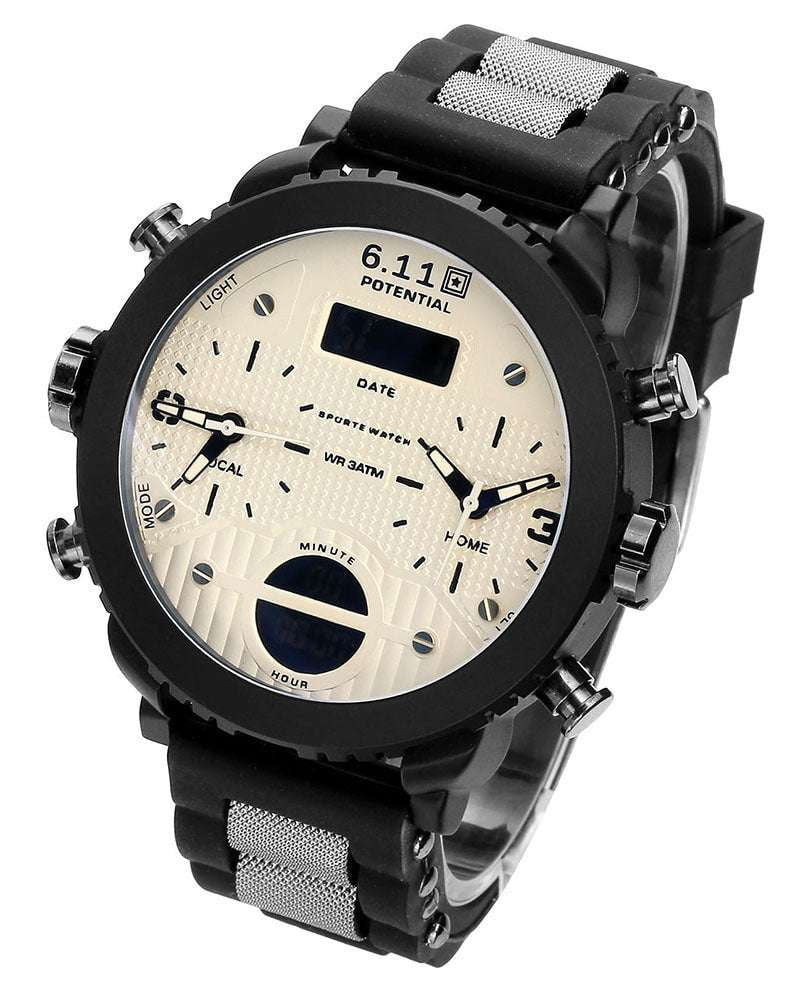 electronic movement wristwatch, luminous display timepiece, men's leather chronograph - available at Sparq Mart