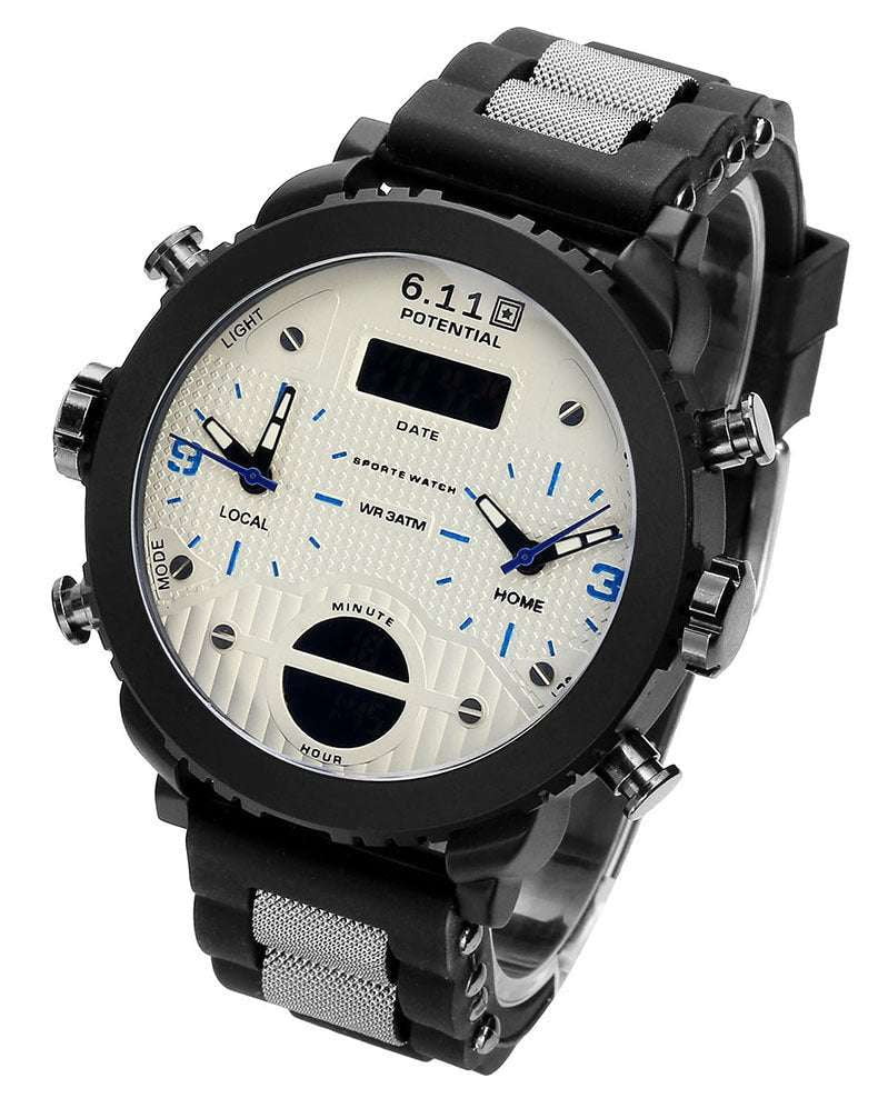 electronic movement wristwatch, luminous display timepiece, men's leather chronograph - available at Sparq Mart