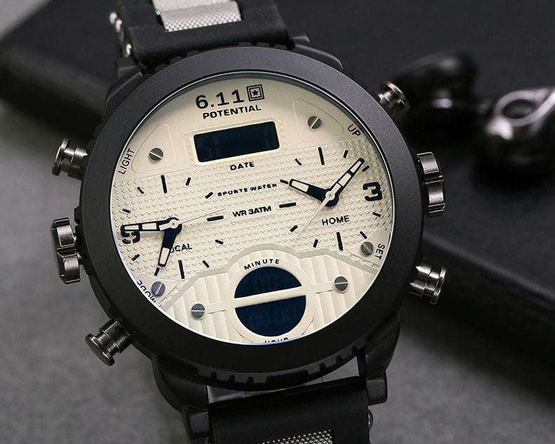 electronic movement wristwatch, luminous display timepiece, men's leather chronograph - available at Sparq Mart