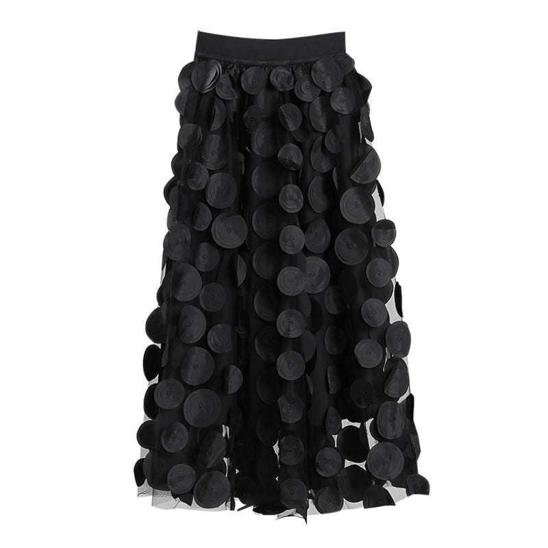 black skirt design, elegant polyester skirt, midi A-line skirt - available at Sparq Mart