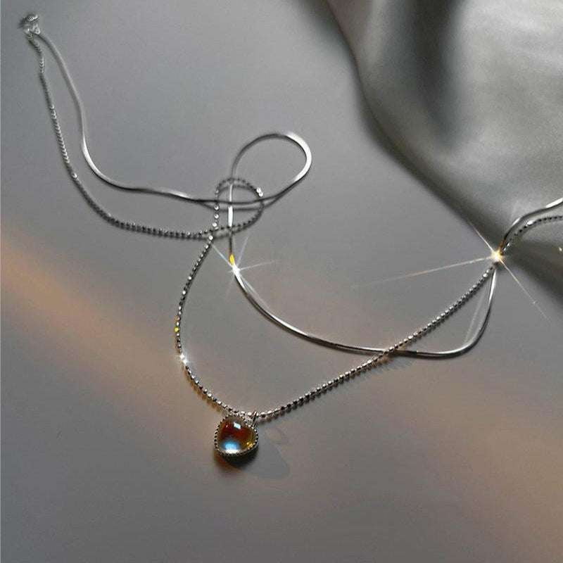 Lucky Bean Necklace, Moonstone Layer Necklace, Titanium Steel Jewelry - available at Sparq Mart