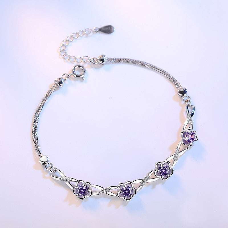 Delicate silver bracelet, Peach flower bracelet, Silver floral jewelry - available at Sparq Mart