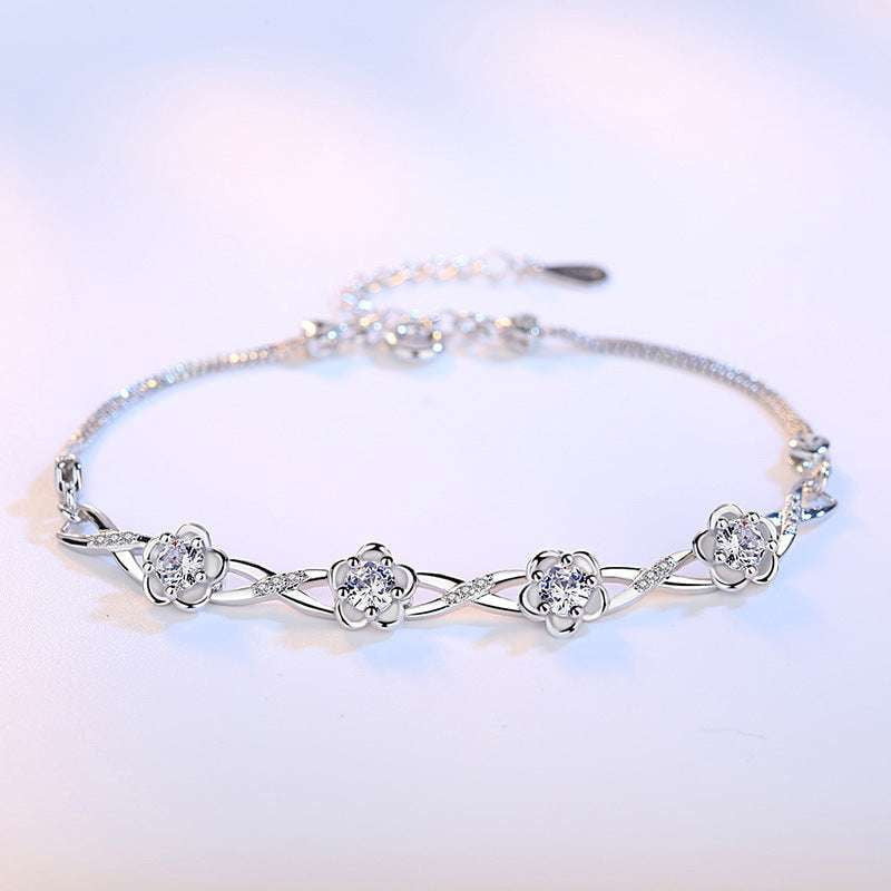 Delicate silver bracelet, Peach flower bracelet, Silver floral jewelry - available at Sparq Mart