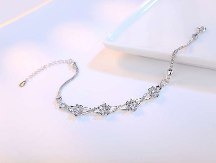 Delicate silver bracelet, Peach flower bracelet, Silver floral jewelry - available at Sparq Mart