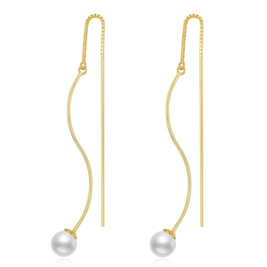 Elegant Women's Jewelry, Pearl Threader Earrings, Silver Dangle Earrings - available at Sparq Mart