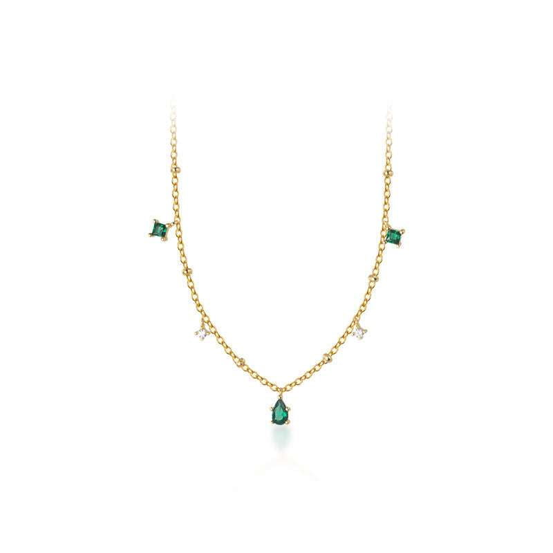 Korean Style Jewelry, S925 Clavicle Chain, Silver Green Necklace - available at Sparq Mart