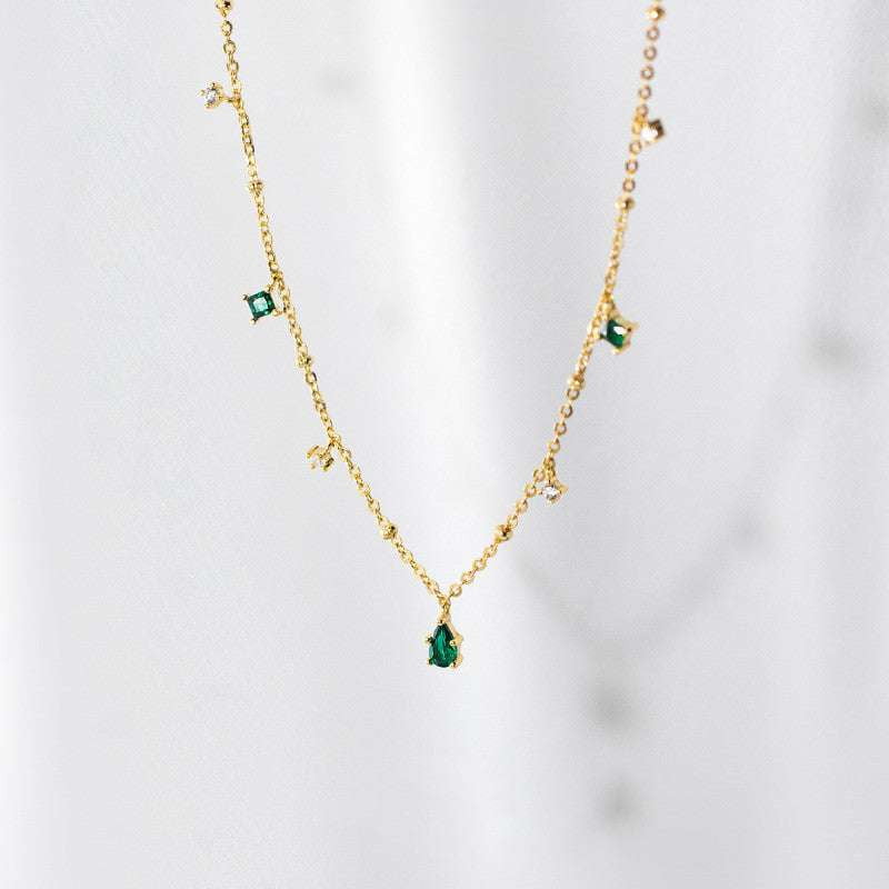Korean Style Jewelry, S925 Clavicle Chain, Silver Green Necklace - available at Sparq Mart