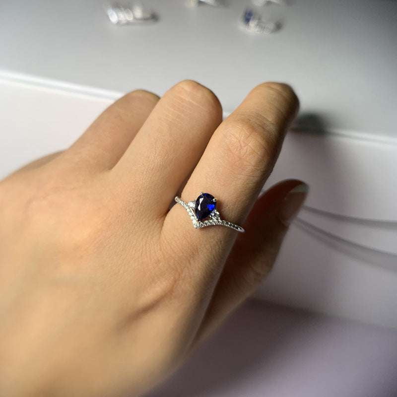 Elegant Gemstone Rings, Ladies Statement Jewelry, Sapphire Drop Ring - available at Sparq Mart