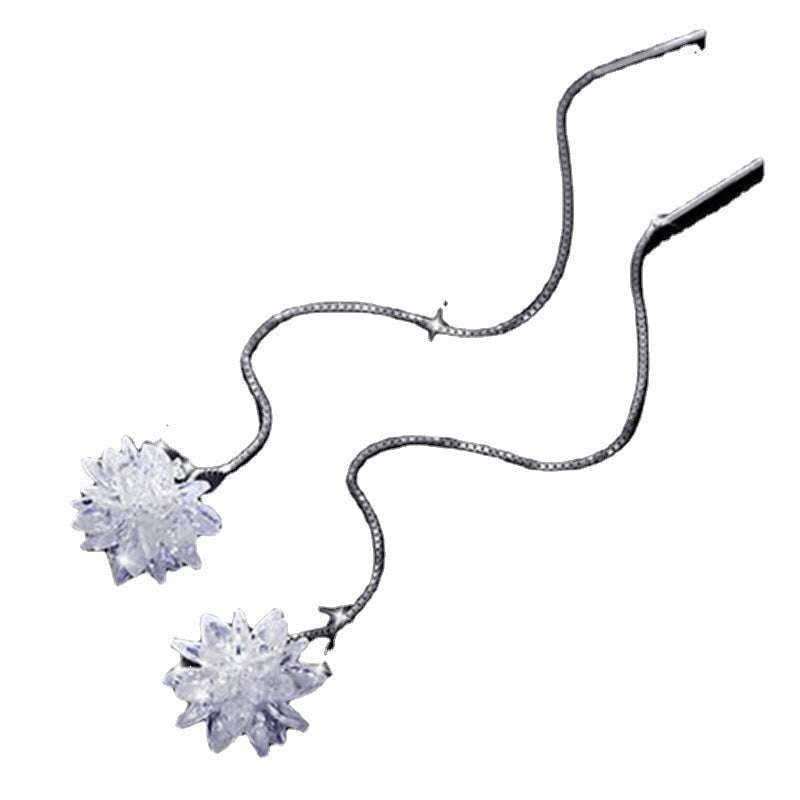 Elegant Ear Line, Flower Silver Earrings, Ice Flower Jewelry - available at Sparq Mart