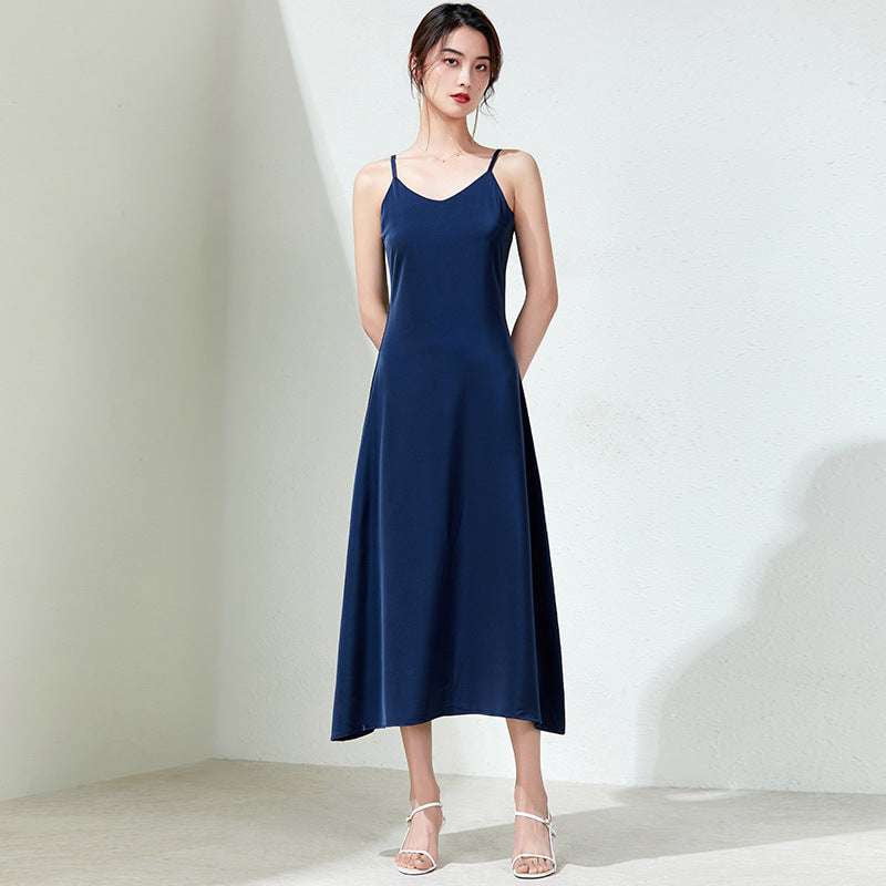 Elegant Women's Sling Dress, Satin Maxi Evening Dress, Sleeveless Satin Long Skirt - available at Sparq Mart