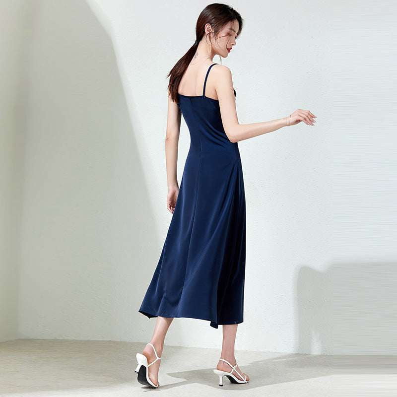 Elegant Women's Sling Dress, Satin Maxi Evening Dress, Sleeveless Satin Long Skirt - available at Sparq Mart