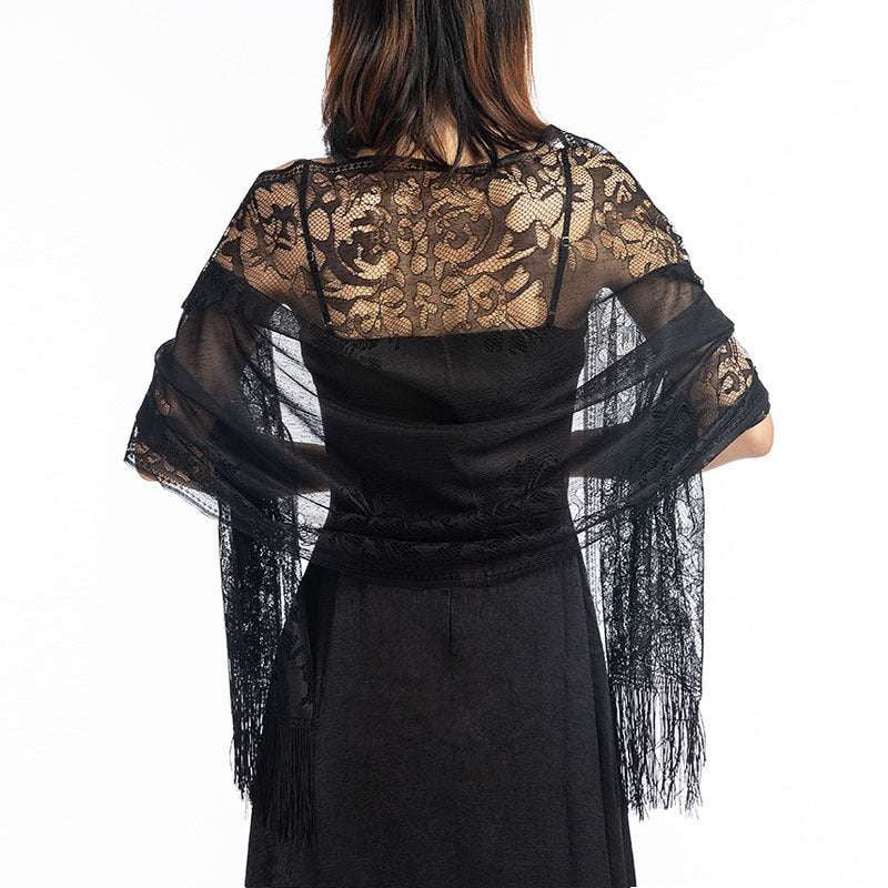 Bridesmaid Shawl Accessory, Elegant Lace Shawl, Evening Tassel Wrap - available at Sparq Mart