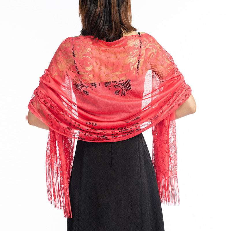 Bridesmaid Shawl Accessory, Elegant Lace Shawl, Evening Tassel Wrap - available at Sparq Mart