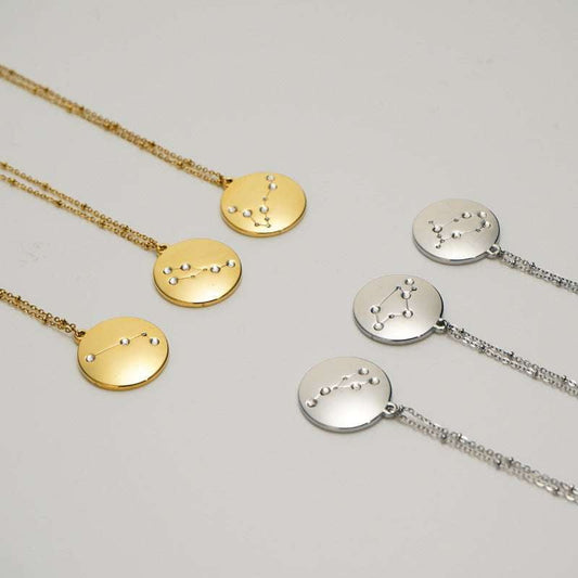 Titanium Zodiac Pendant, Unisex Layered Neckwear, Zircon Constellation Necklace - available at Sparq Mart