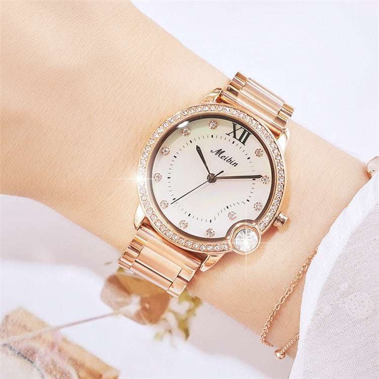 ladies rose gold watch, shell face watch, waterproof quartz watch - available at Sparq Mart