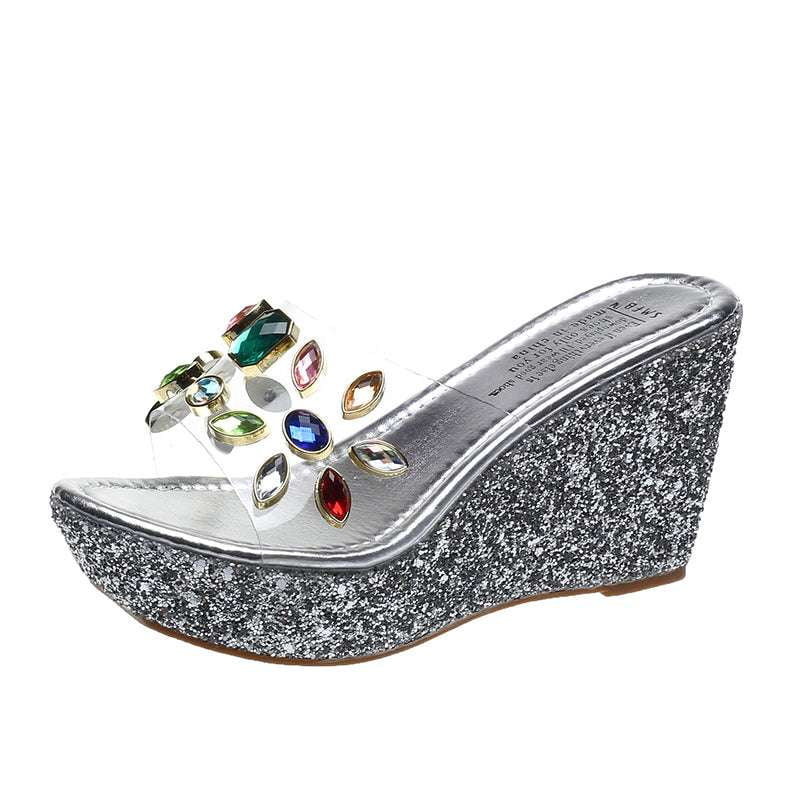 Beach High Heels, Elegant Wedge Slippers, Gold Silver Sandals - available at Sparq Mart