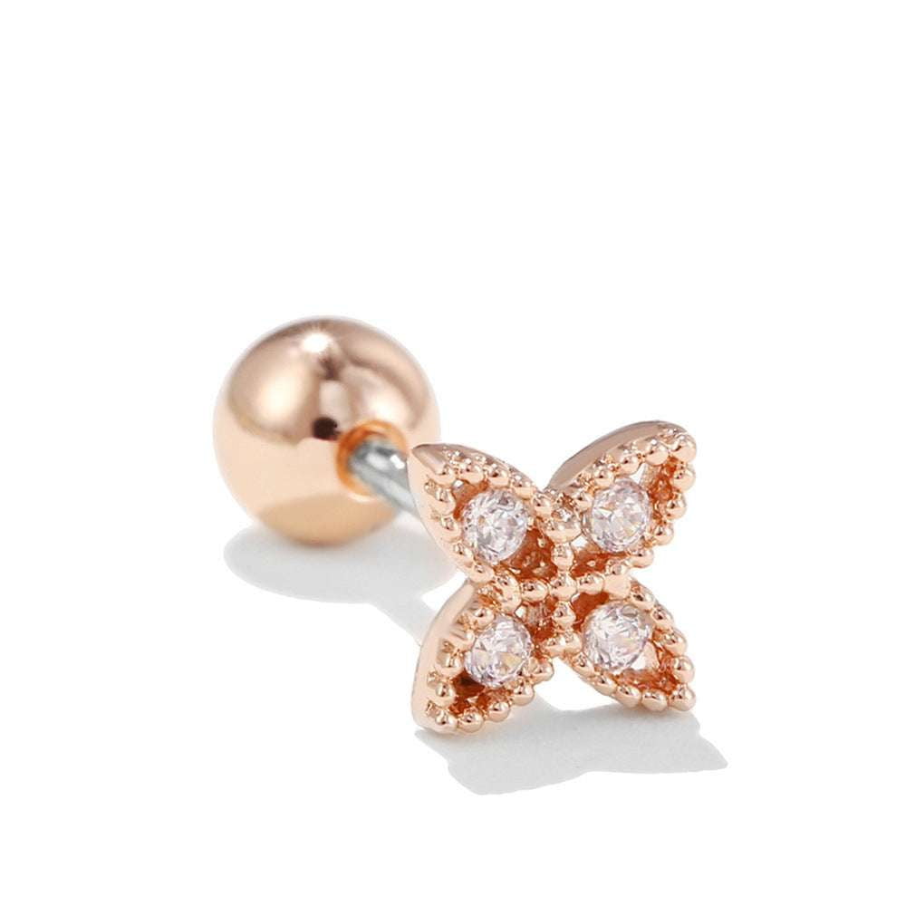 Moon Earrings Stainless, Rose Gold Studs, Zircon Screw Earrings - available at Sparq Mart