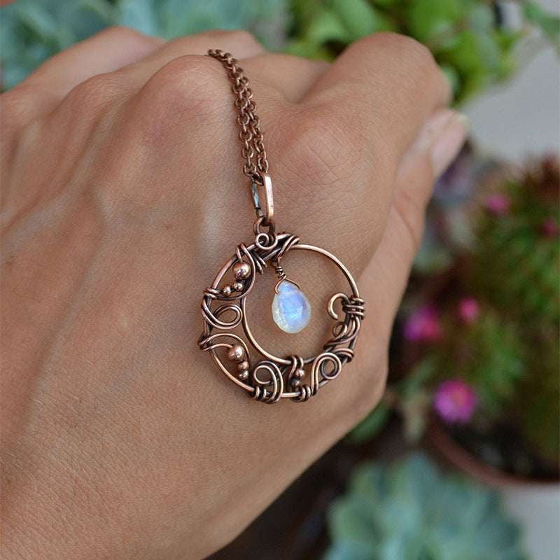 moonstone pendant necklace, red copper necklace, vintage moon pendant - available at Sparq Mart
