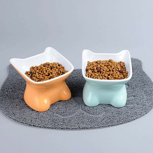 Ceramic Spine-Friendly Bowl, Elevated Cat Feeder, Ergonomic Pet Bowl - available at Sparq Mart