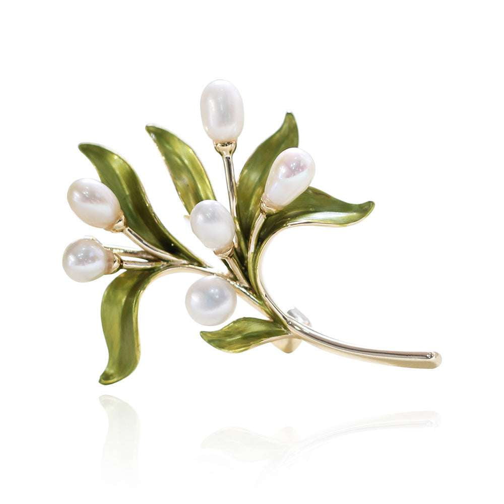 Elegant Pin Jewelry, Pastoral Style Pin, Pearl Leaf Brooch - available at Sparq Mart