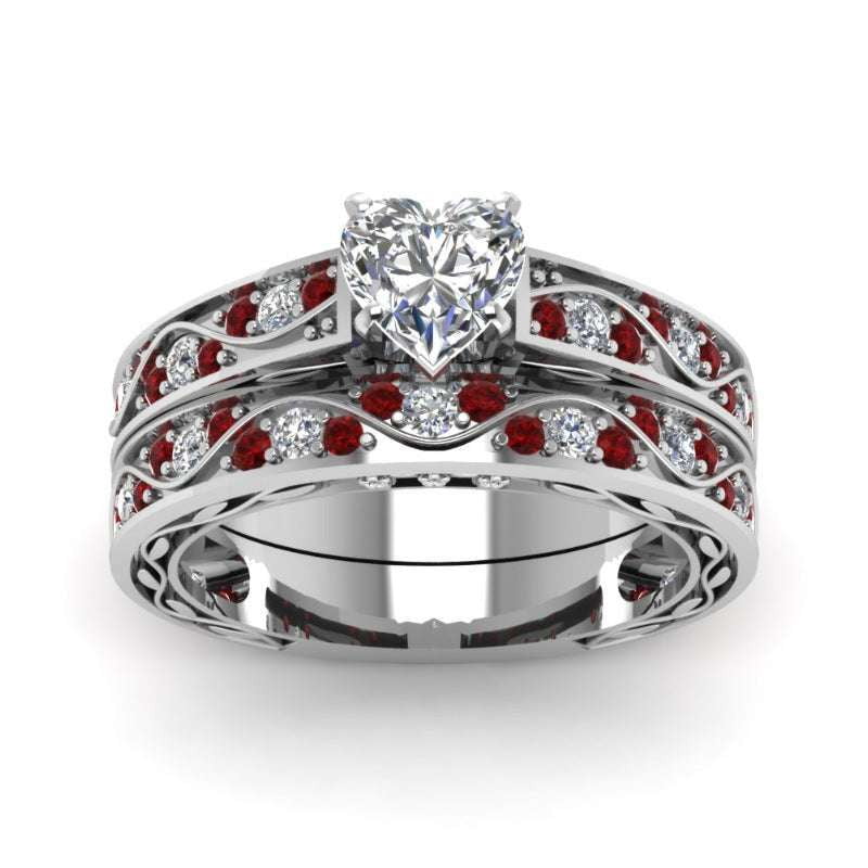 Elegant Zircon Heart Jewelry, Luxurious Red Heart Ring, Romantic Red Ring Gift - available at Sparq Mart