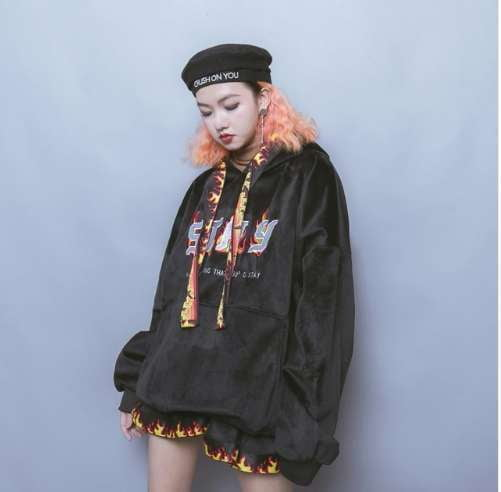 Embroidered Hoodie Dress, Flame Ribbon Hoodie, Street Style Hoodie - available at Sparq Mart