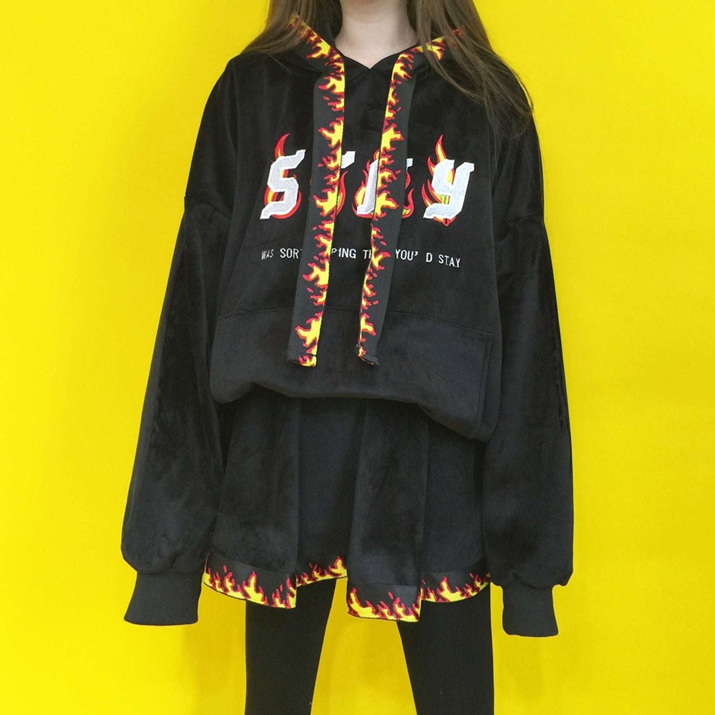 Embroidered Hoodie Dress, Flame Ribbon Hoodie, Street Style Hoodie - available at Sparq Mart