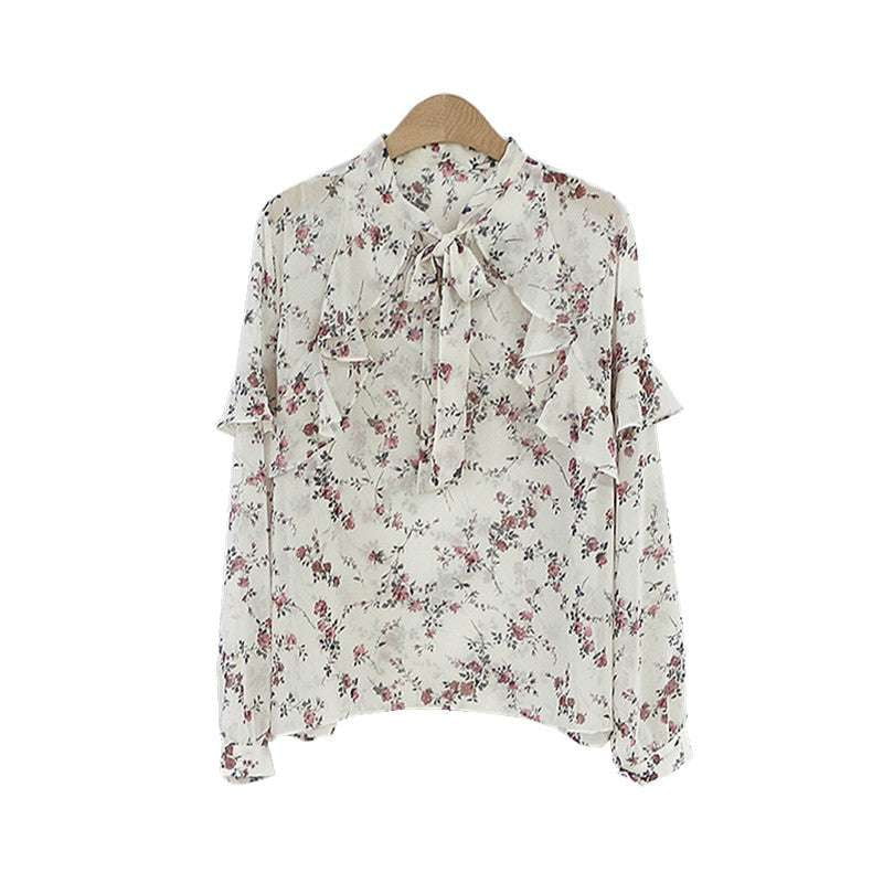 casual lace-up top, floral chiffon blouse, lightweight summer shirt - available at Sparq Mart