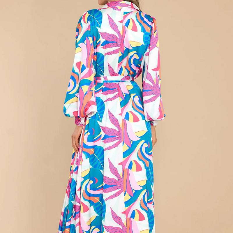Floral Long Sleeve Dress, Oversized Hem Dress, Polo Collar Dress - available at Sparq Mart