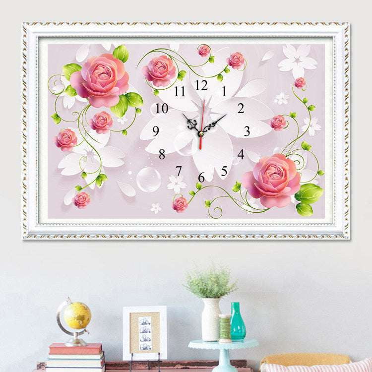 diamond painting, diamond wall clock, rose flower clock - available at Sparq Mart