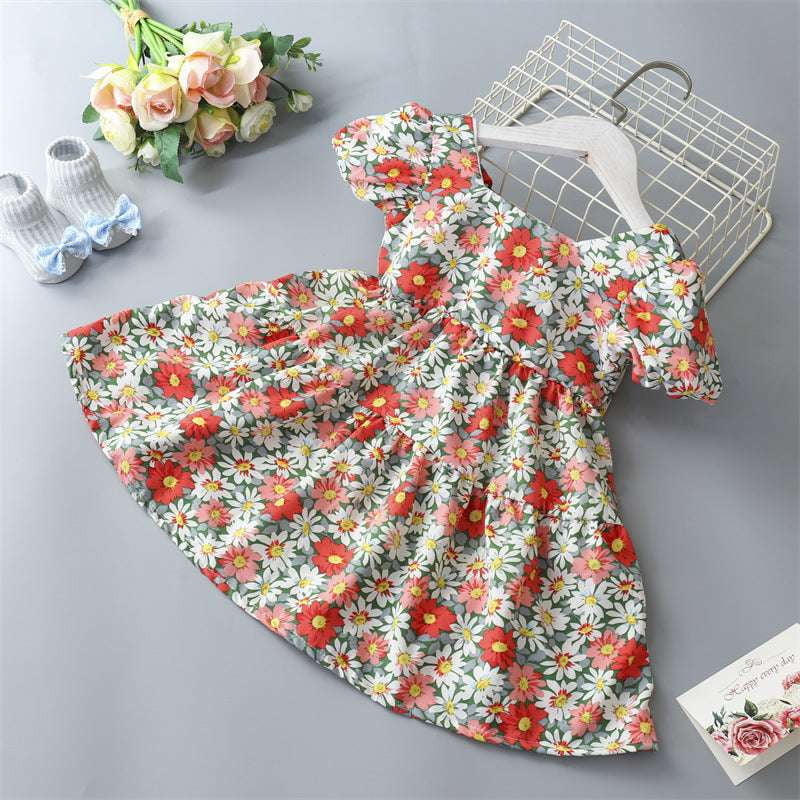 Childrens Dress Fashion, Floral Bowknot Skirt, Girls Princess Dress - available at Sparq Mart