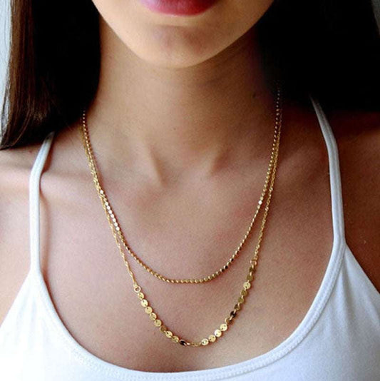 Gold Disc Necklace, Layered Clavicle Necklace, Short Gold Necklace - available at Sparq Mart