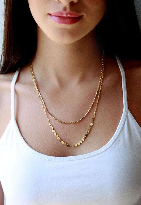 Gold Disc Necklace, Layered Clavicle Necklace, Short Gold Necklace - available at Sparq Mart
