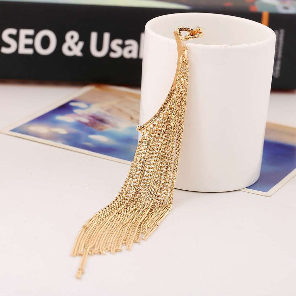 Gold Ear Ornament, Silver Ear Clip, Tassel Ear Accessory - available at Sparq Mart