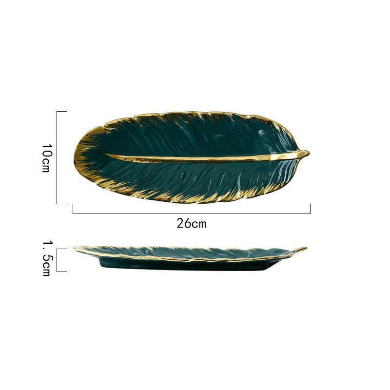 Decorative Ceramic Plate, Green Plate Ornament, Leaf Dinner Tray - available at Sparq Mart