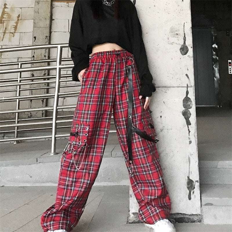 Harajuku Wide Leg, High Waist Plaid, Retro Straight Pants - available at Sparq Mart