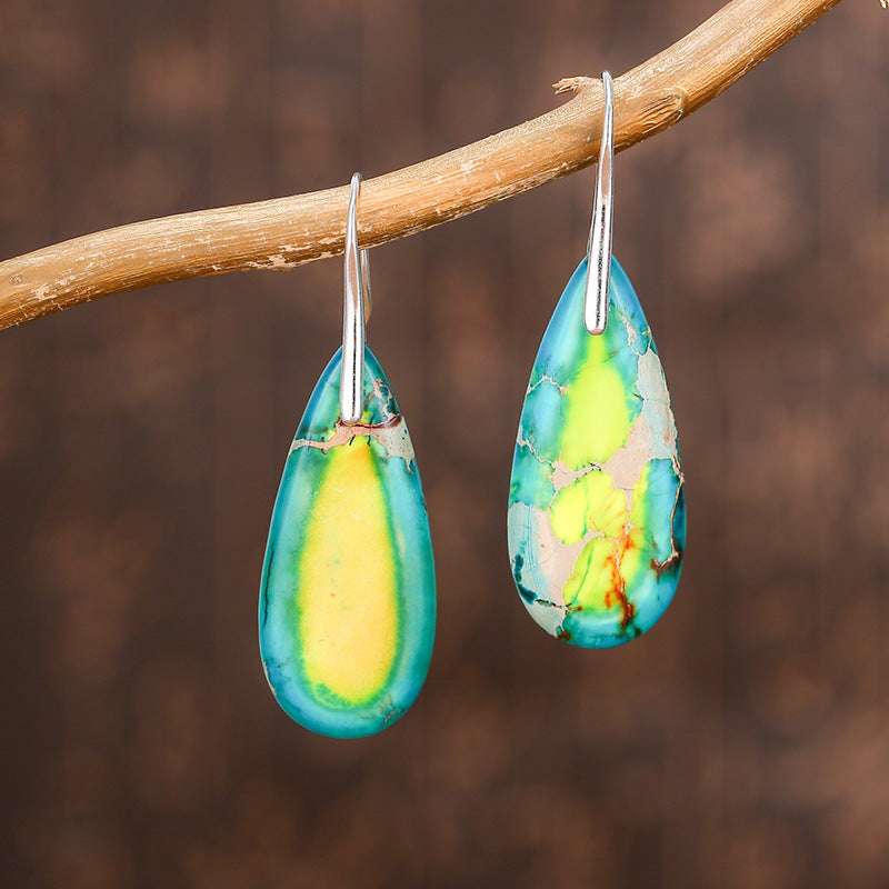 Colored Stone Earrings, Emperor Stone Earrings, Natural Stone Drop Earrings - available at Sparq Mart